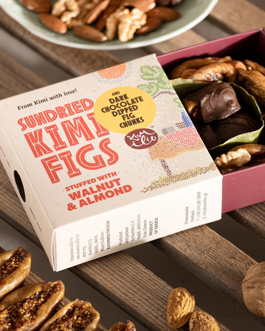 KUMILIO Kimi-Feigen-Geschenkbox gefüllt mit Nüssen und dunkler Schokolade Kumilio