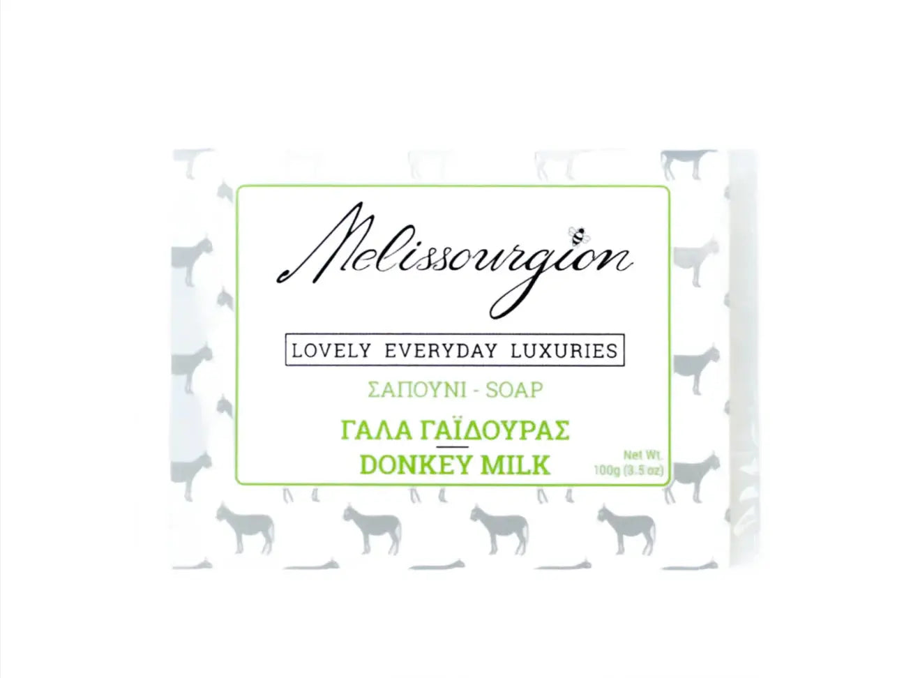 Melissourgion Handseife mit Eselsmilchduft, weiße Verpackung mit Tiermotiv