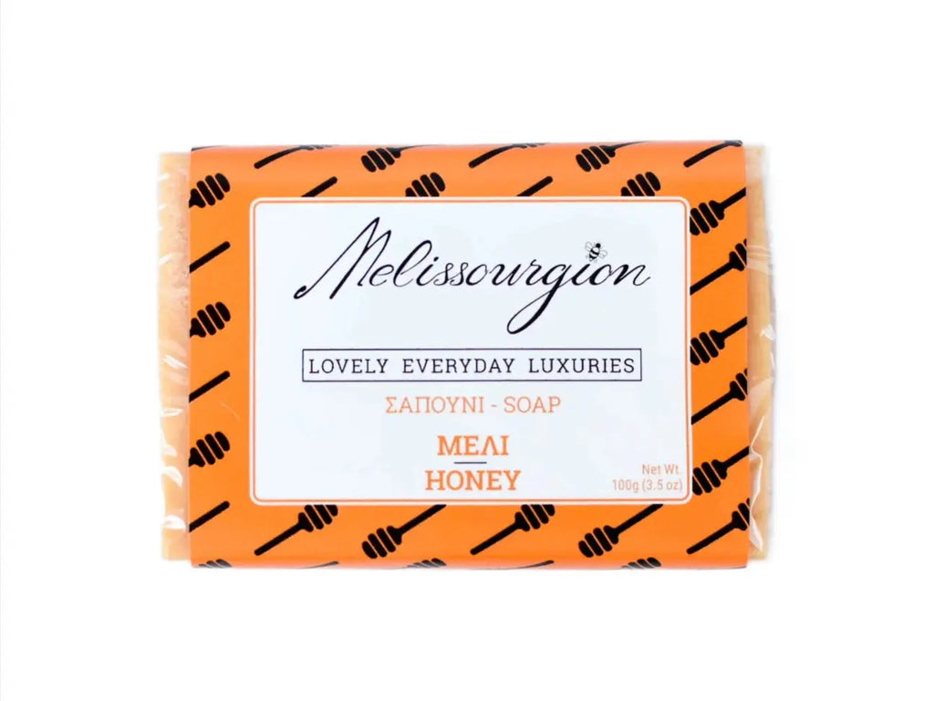 Melissourgion Handseife mit Honigduft, orangefarbene Verpackung